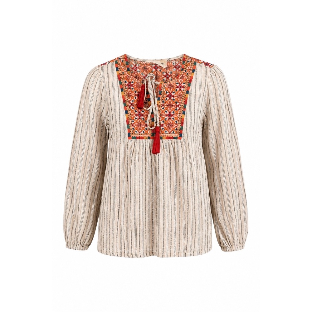 Savanna Jane Embroidered Striped Blouse Small